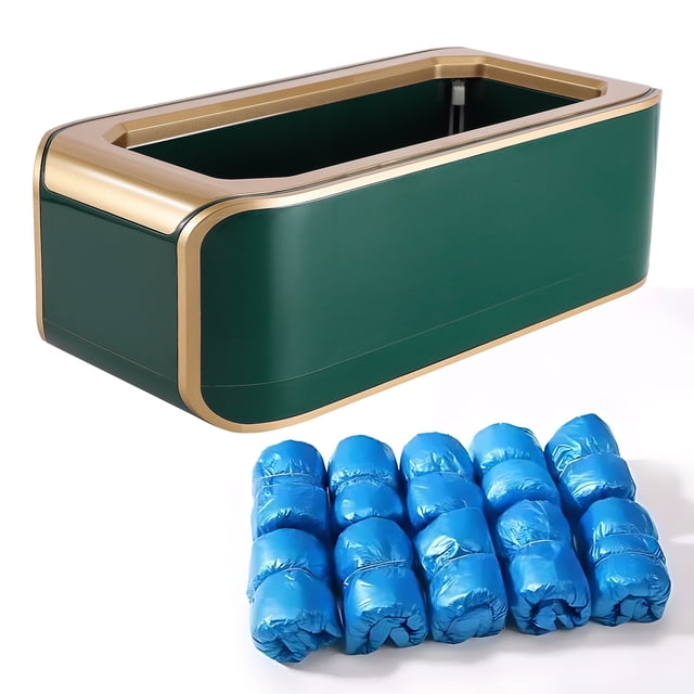 yeacher Automatic Shoe Cover Dispenser with Anti-Slip Mat for Home, Office, and Cleanroom Use - Includes 100 Disposable Shoe Covers, Green ABS Material, Compact Design (44.2 x 21 x 14cm)