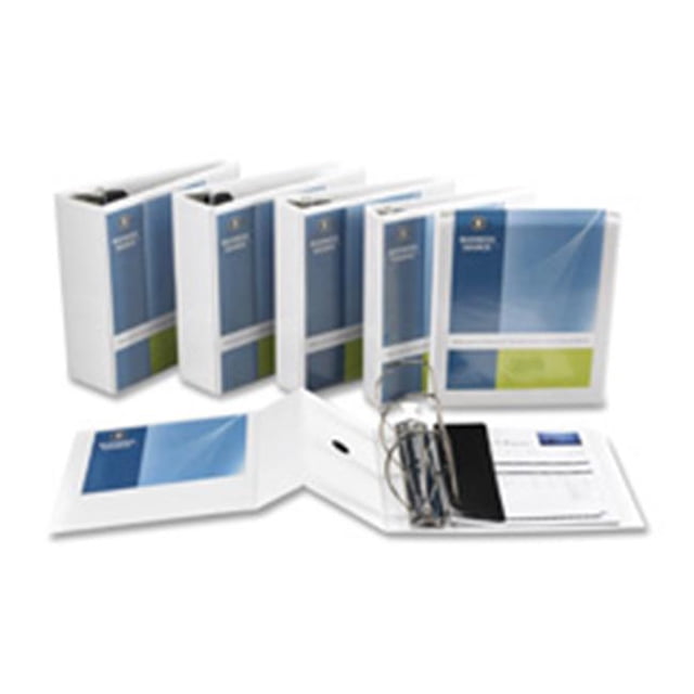 Business Source D-Ring Binder- w- Pockets- 3in. Capacity- White