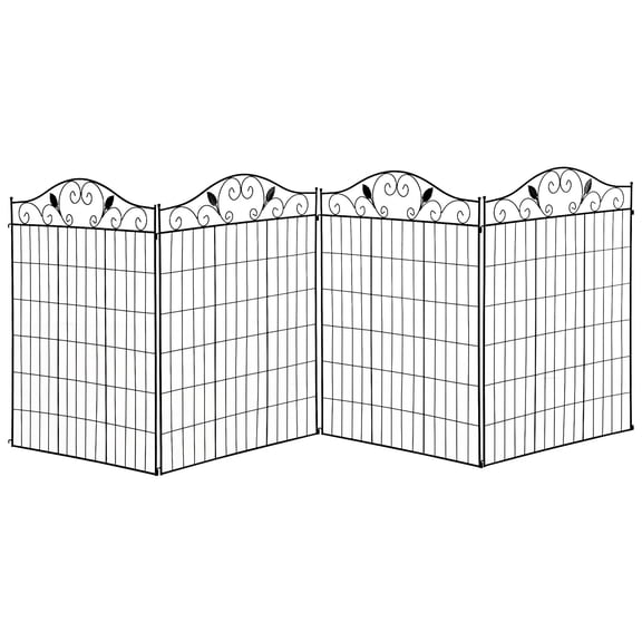 Garden Fence, 4 Pack, 44 in(H) x 12 ft(L) Folding Garden Fence Border, No Dig Ground Stake Metal Fence Panels for Outdoor Patio Yard Landscape