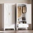 thumbnail image 3 of White Metal Wardrobe Cabinet for Bedroom, 71" Tall Freestanding Closet System with Drawer and Shelf, Hanging Rod Clothing Organizer with Two Doors, Farmhouse Steel Wardrobe Bedroom Armoires, 3 of 14
