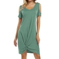 thumbnail image 4 of Women's Twist Knot T Shirt Dress Casual V Neck Cold Shoulder Knee Length Tunic Dresses, 4 of 7