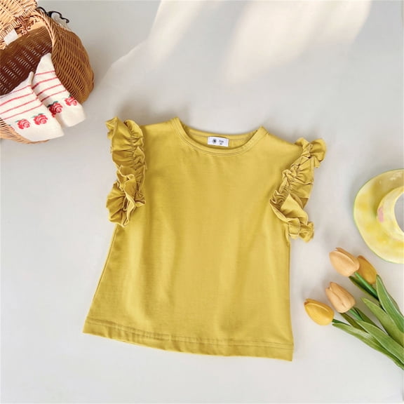 Girls T Shirts Short Sleeve Shirt Loose Soft Yellow Boys Summer T-Shirts Girls Size 5-6 Years Clothes