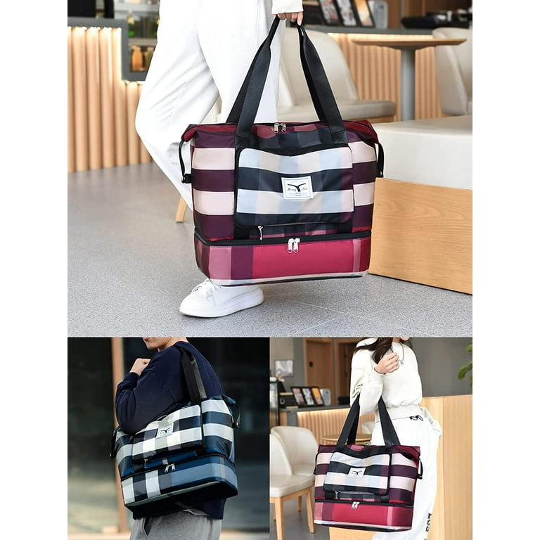 Travel Tote with Luggage Sleeve Dry/Wet Separation with Trolley Sleeve Multifunctional & Foldable Black