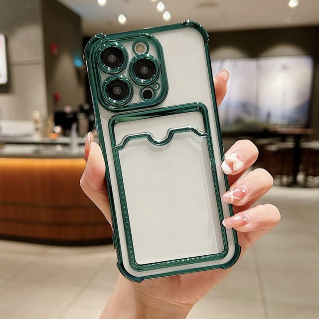 Plating Clear Back Wallet Phone Cases For Apple iPhone 15 14 13 12 11 Pro Max Plus Case Shockproof Cover Card Holder Accessories