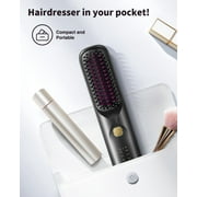 Portable Cordless Hair Straightener Brush, Bopcal Mini Straighten Brush Comb for Travel, 300M Negative Ion, 6 Temp, 10000mAh USB-C, Black