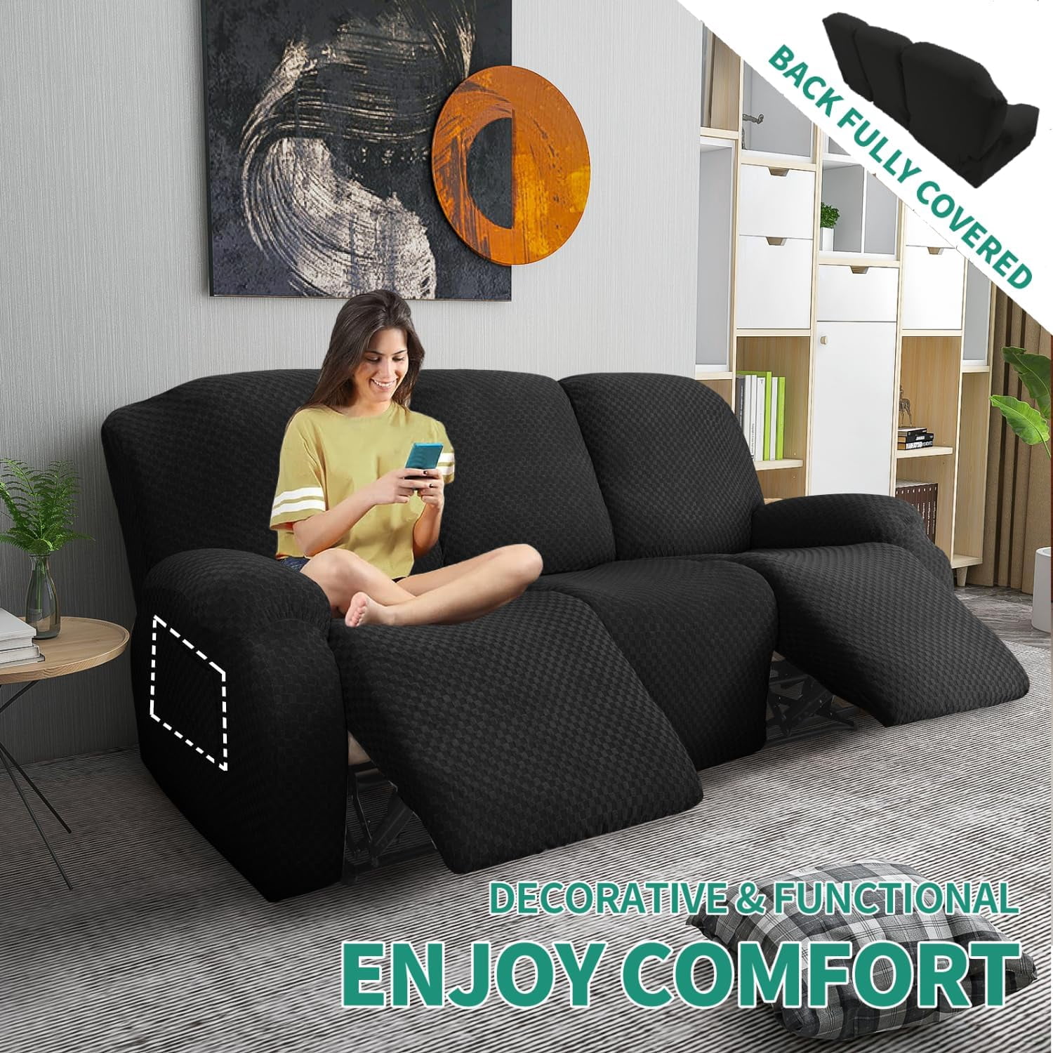 Joqmia Stretch Recliner Slipcover, Jacquard Fabric Recliner Sofa Cover with Elastic Bottom, Furniture Protector Fits Most Reclining