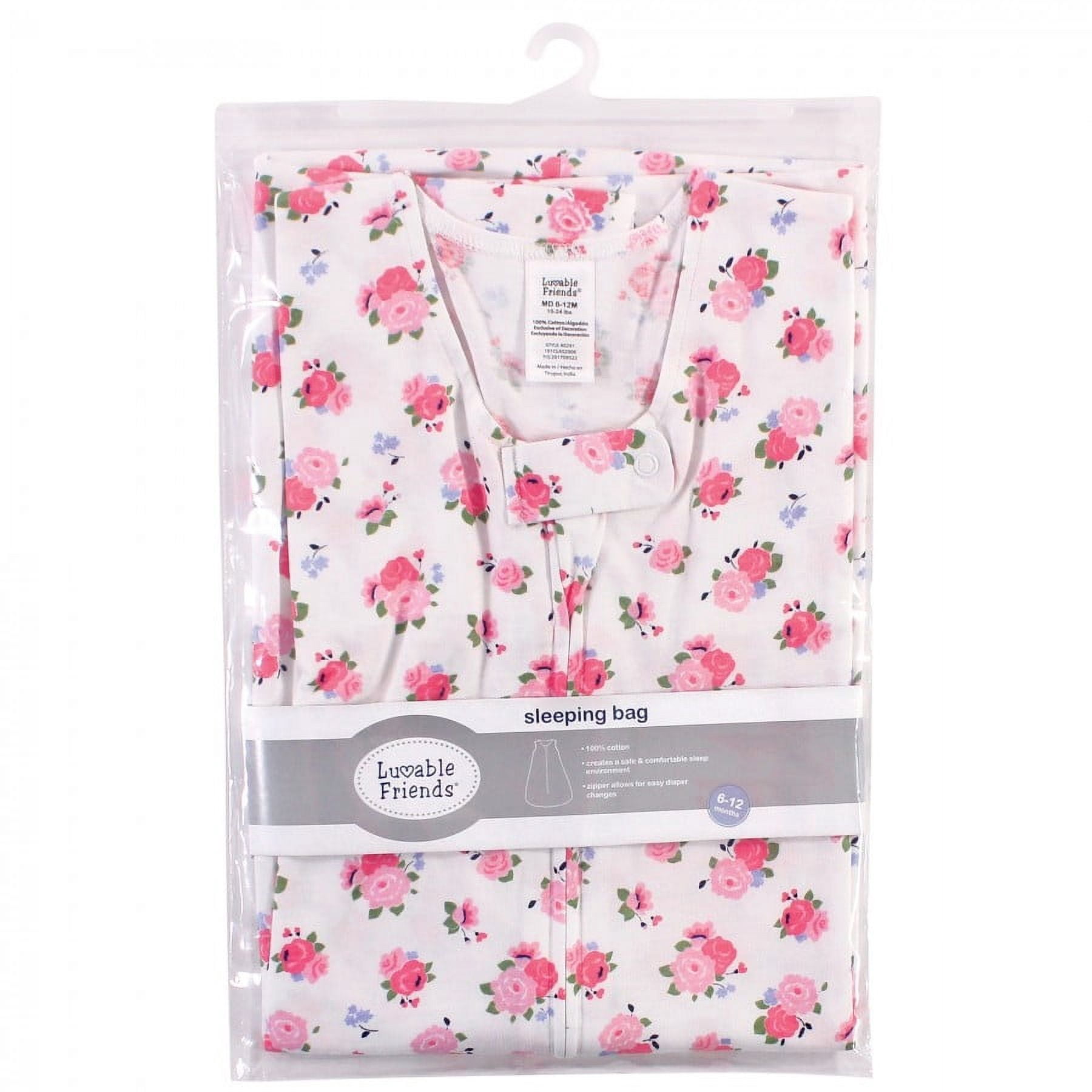 Luvable Friends Baby Girl Sleeveless Jersey Cotton Sleeping Bag, Sack, Blanket, Jersey Floral Jersey, 18-24 Months