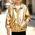 thumbnail image 2 of SGFCWSX Boys Bomber Jacket Metallic Zip Up Lightweight Shiny Windbreaker Coat Yellow Size 6, 2 of 9