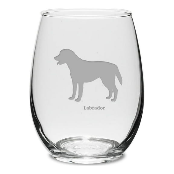Labrador Deep Etched 15 oz Stemless White Wine Glass