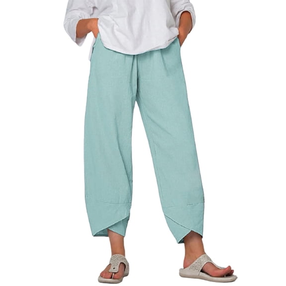 Women's Capri Pants Casual Summer Cotton Cropped Lounge Pants Trousers Plus Size High Waisted Comfy Capris with Pockets