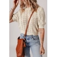 thumbnail image 4 of Chic Women's Beige Hollowed Pattern Knit Short Puff Sleeve Sweater - [ZhiHiMeRi] | (US 12-14)L, 4 of 7