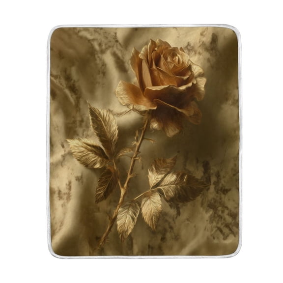 Wobogo Golden Flower Flannel Fleece Bed Blanket as Bedspread Coverlet Sofa blankets (50x60in) Soft Lightweight Warm and Cozy