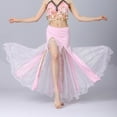thumbnail image 4 of MOJOGO Women's Belly Dance Skirt High Waiste Sequin Mesh Maxi Skirt Carnival Festival Dress Side Split Performance Skirts Pink Free Size, 4 of 6