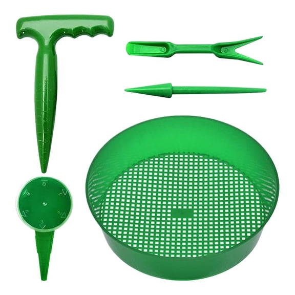 Soil Sifter Set for Gardening - Round Sieve Pan, Sprouting Tool, Transplanter Kit - Potting Soil Compost Sifter for Even Growth and Aeration