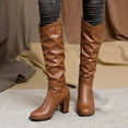 thumbnail image 5 of Mepaouo Women's Knee-High Boots Leather Slouch Riding Round Toe Heel Zipepr Pull on Tall Boots, 5 of 8