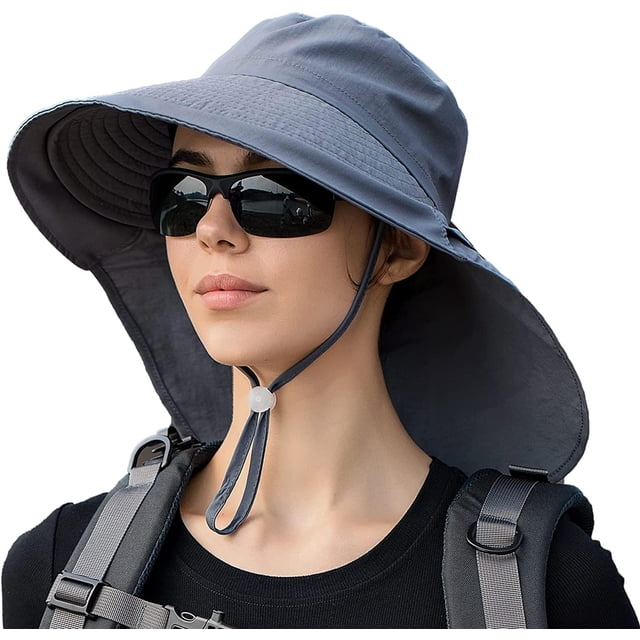 Chapeaux de Soleil pour Femmes Protection UV Pliable Large Bord Trou Queue de Cheval Été Hommes Chapeaux de Plage avec Rabat de Cou
