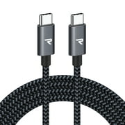 RAMPOW 6.6ft 60W PD Charging Braided USB-C to USB-C USB 2.0 Cable for MacBook Air/Pro, iPad Pro 2018/2019/2020, Samsung Galaxy, Google Pixel phones and more - Black