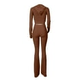 thumbnail image 4 of GILIGEGE Two Piece Sets for Women Women's 2 Piece Outfits Fall Long Sleeve Zipper Hoodie Jacket and Flared Leggings Workout Sets Sweatsuit Brown L, 4 of 7