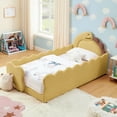 thumbnail image 6 of T-Joy Cute Dinosaur-Shaped Kids Bed with Safety Guardraild, Boucle Wooden Toddler Bed, Twin Size, Yellow, 6 of 6