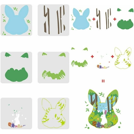 6Pcs Layered Easter Bunny Stencils Set Rabbit Drawing Painting Stencils 11.8x11.8inch Rabbit Decoration Stencils Easter Eggs Drawing Stencil for Painting on Wood Floor Wall Fabric DIY
