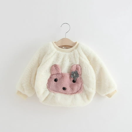 BOBORA Kids Baby Girl Cute Rabbit Printed Warm Thicken Long Sleeve Tops Jackets Pullovers Winter Toddler