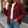 thumbnail image 6 of Ovzne Women's Corduroy Shacket Button Down Jacket Lapel Collar Long Sleeve Coat with Pockets Relaxed Fit Casual Outerwear,Wine Jackets for Women, 6 of 8