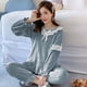 thumbnail image 3 of Conjunto de pijamas de cuello cuadrado para mujer, ropa de dormir de terciopelo polar, pantalones de 2 piezas, traje de Casa esponjoso, ropa de noche cálida coreana, Piiama sólido, Invierno, 3 of 5