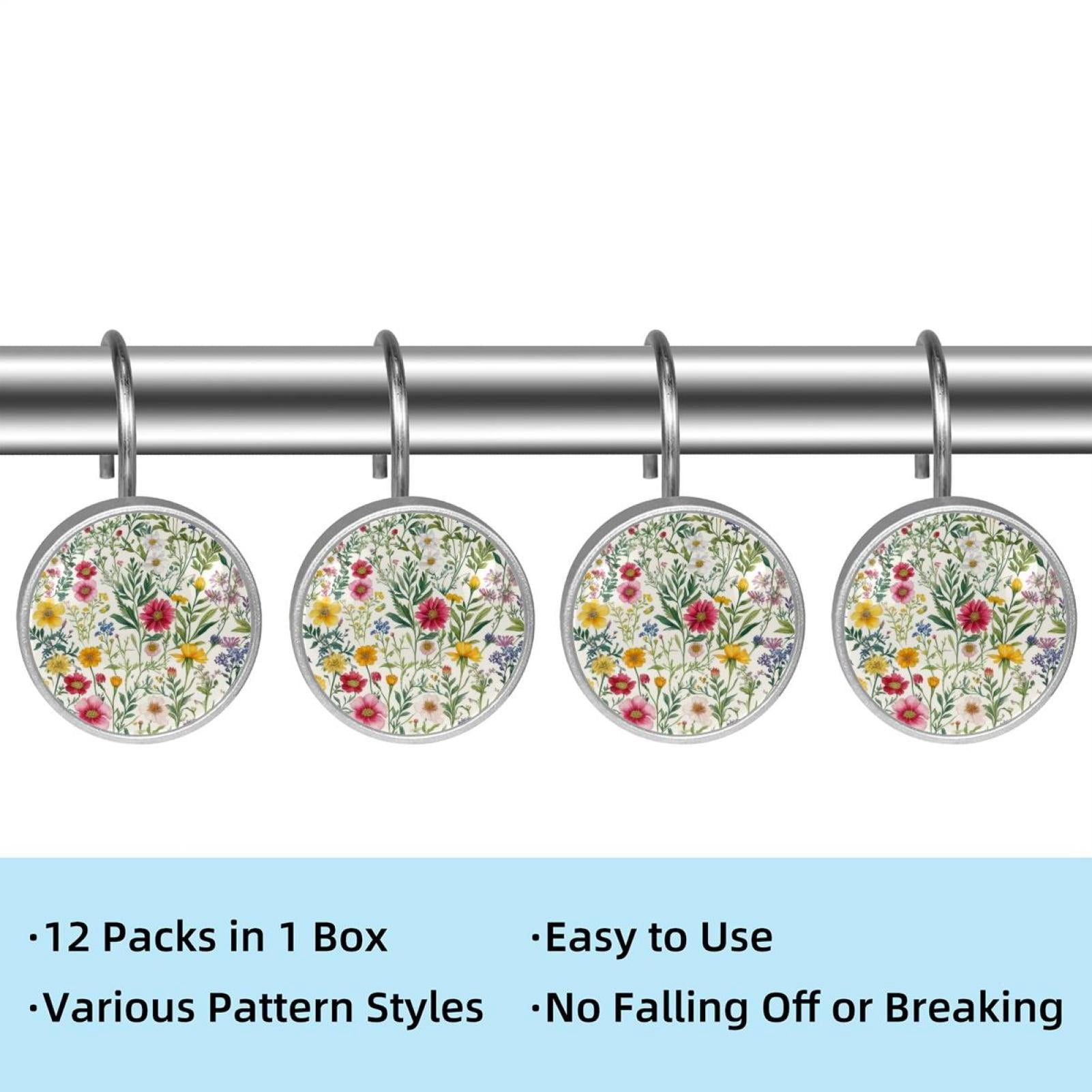 HemaKayy 12 Pcs Shower Curtain Hooks Bathroom Decorative Accessories Colorful small flowers
