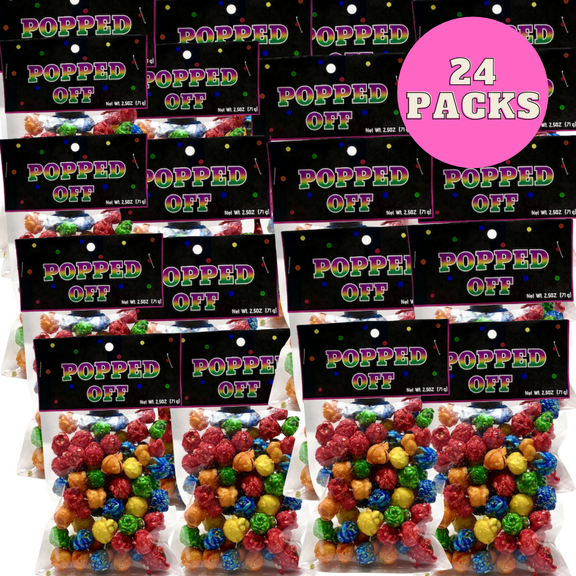 24 Packs POPPED OFF RAINBOW POPCORN, CARAMEL COLORFUL POPCORN, 24 packs