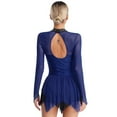 thumbnail image 2 of TiaoBug Women's Figure Ice Skating Gymnastic Leotard Roller Skating Performance Dress Navy Blue L, 2 of 7