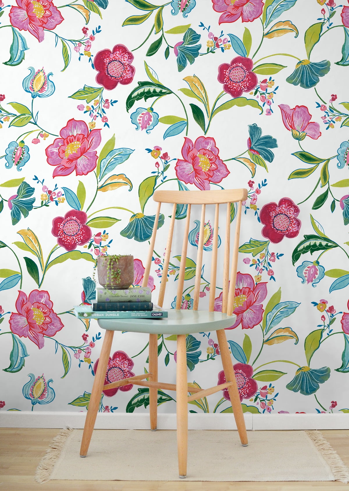 NextWall Magenta & Off-White Painterly Floral Peel and Stick Wallpaper