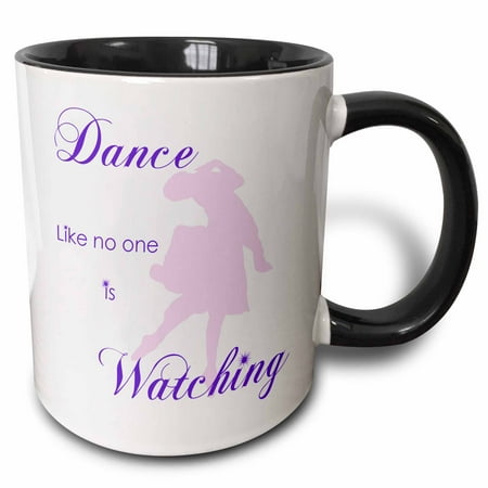 

3dRose Dance Like No One is Watching Ballerina Pink with Purple Lettering - Two Tone Black Mug 11-ounce