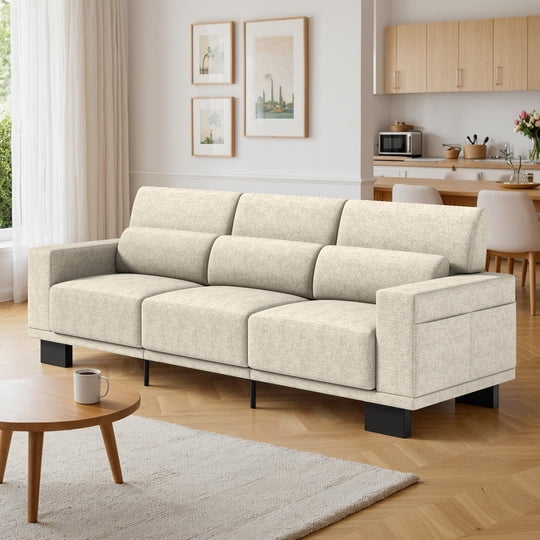 Aiho 69" Chenille Sofa, 3 Seater Sofa with Extra Deep Seats, Comfy Upholstered Couch for Living Room - Beige