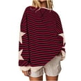 thumbnail image 4 of Red Womens Fall Tops Oversized Sweatshirt for Women Fashion Long Sleeve Striped Sweatshirts Crewneck Shirts Outfits Sweaters for Women, 4 of 5