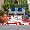 thumbnail image 2 of Modern Geometric Red Outdoor Rug for Patio/Deck/Porch, Non-Slip Large Area Rug 5 x 8 Ft, Abstract Minimalist Artwork Lines Indoor Outdoor Rugs Washable Area Rugs, Reversible Camping Rug Carpet Runner, 2 of 8