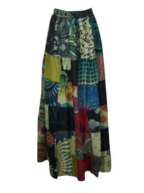 Mogul Women Boho Patchwork Skirt, Long Gypsy Hippie Tiered in 100% Cotton, Maxi Multicolored Patchwork Skirt, Summer Skirts , Skirts S/M