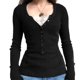 thumbnail image 3 of Costura de encaje Camisetas de mujer Botones Cuello en V Camiseta de punto Streetwear (Negro S) Ndcxsfigh Para estrenar, 3 of 7