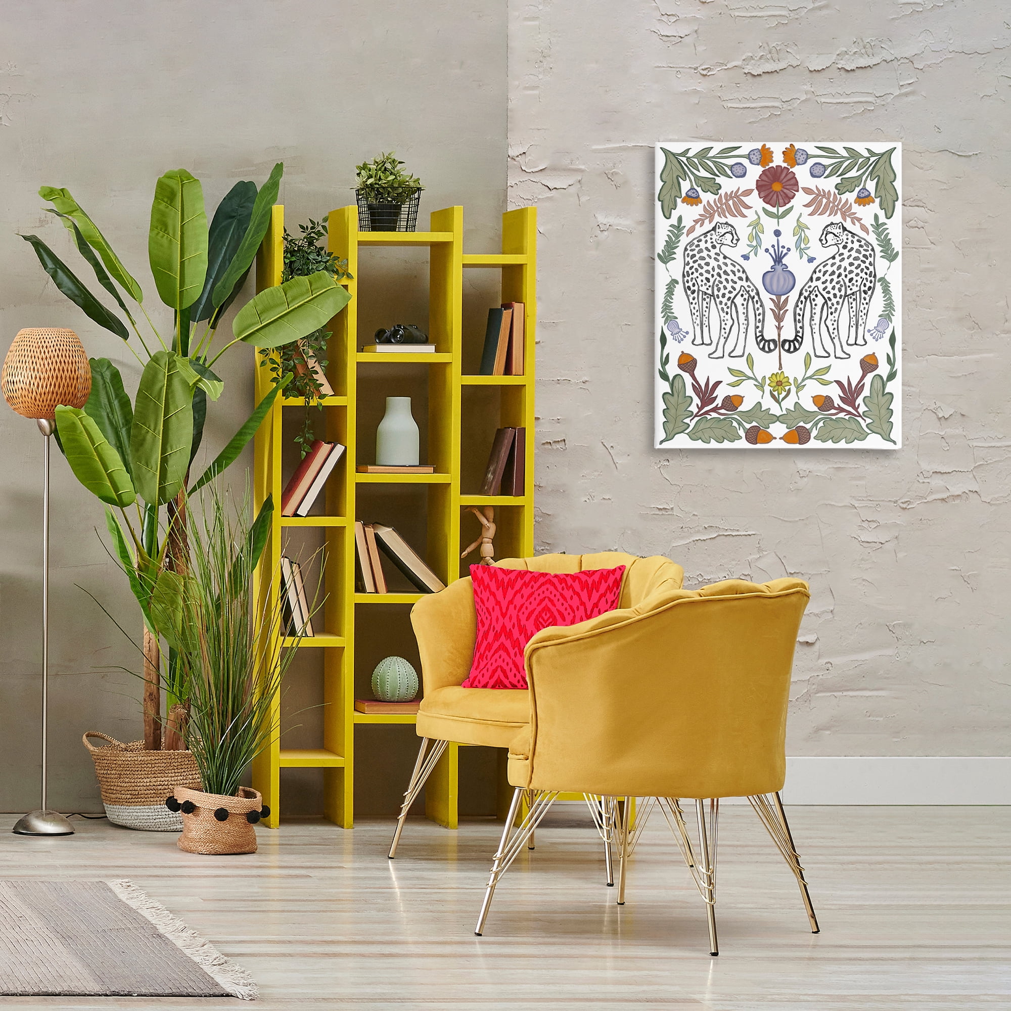 Stupell Industries Mirrored Plants with Leopards Animals Painting Wrapped Canvas Art Print Wall Art, 24 x 30