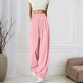 thumbnail image 2 of Hpapadks Womens Pants Solid High Waisted Loose Fit Wide Leg Elastic Waist Flowy Pant Womens Slacks Pink L, 2 of 6