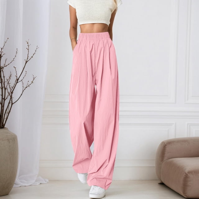 WILLBEST Pantalones Casuales para Mujer, Cómodos, de Cintura Alta, Holgados, de Pierna Ancha, para Uso Diario, Primavera, Verano y Otoño - Moda Versátil Extra Grande
