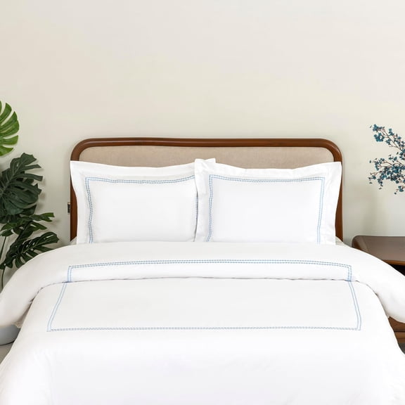 Dreamology White Duvet Cover Queen 100% Cotton Embroidered 3 Pieces Soft & Lightweight with 2 Pillow Shams