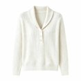 thumbnail image 3 of BODOAO Women's Cable Knit Sweater with Shawl Collar Long Sleeve Henley Pullover with 3 Button Neck Ribbed Cuffs and Hem Relaxed Cable Knit Sweater Top Women's Pullover White 3XL, 3 of 3