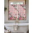 thumbnail image 4 of Pink Spring Floral Bathroom Window Curtain, Watercolor Flowers Butterfly Checkered Light Filtering Coffee Kitchen Curtains, Bedroom Living Room Curtains 2 Panel 84"x45", 4 of 6