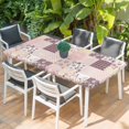 thumbnail image 2 of Boho Spring Floral Table Cloths for 3 Foot Rectangle Tables, Vintage Flowers Patchwork Plaid Pink Patio Waterproof Elastic Fitted Tablecloths, Washable Rectangular Table Cover for Camping, 2 of 8