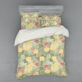 thumbnail image 2 of Floral Duvet Cover Set, Oval Cornered Geometric Squares of Many Sizes Varied Flowery Patterns Lines Swirls, Bedding Set with Shams and Fitted Sheet, 3 Sizes, by Ambesonne, 2 of 3