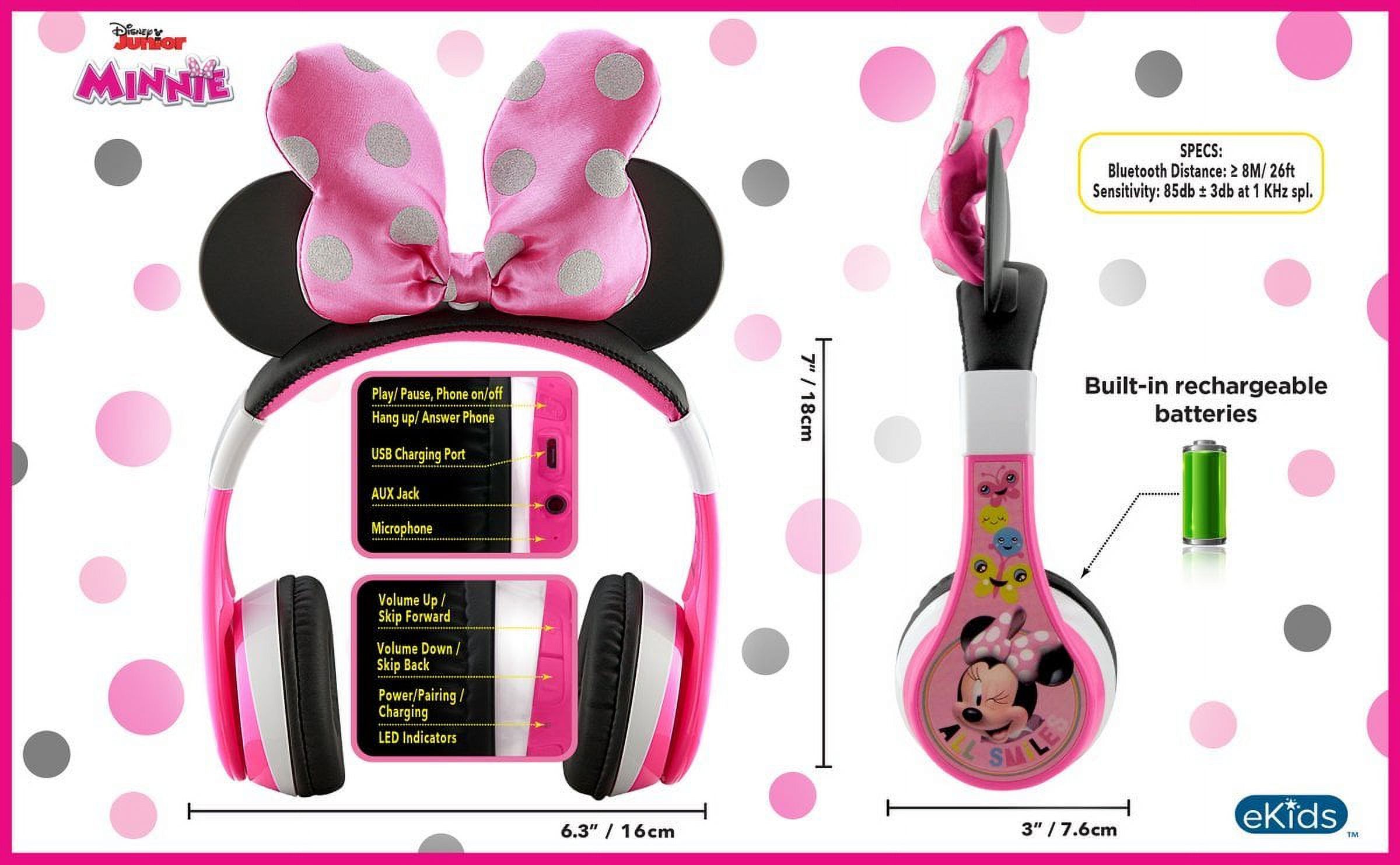 eKids Minnie Mouse Bluetooth Headphones for Kids, Pink photo 3