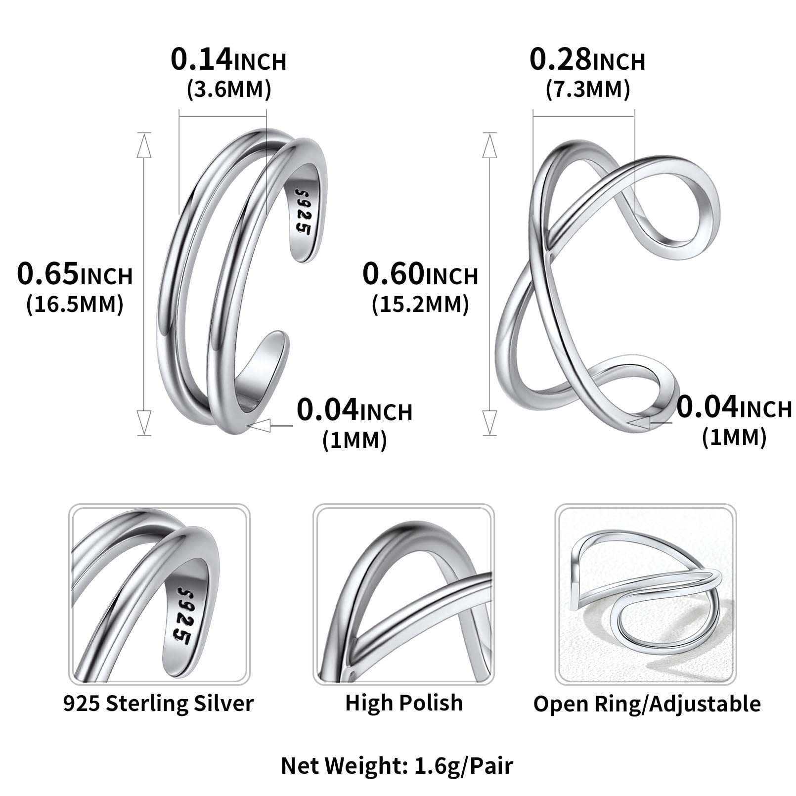 IEFSHINY 9pcs Toe Rings for Women Hypoallergenic Adjustable Rings Toe Ring  Foot Jewelry