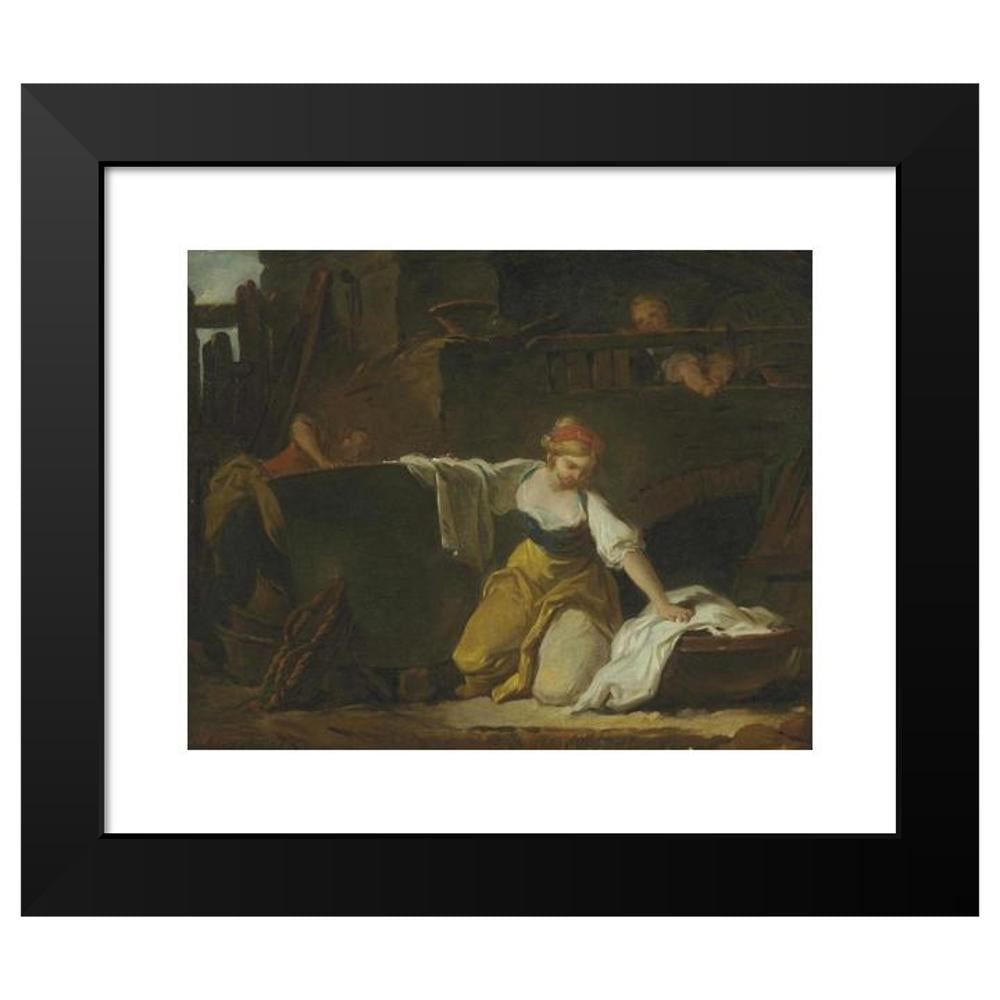 Jean-Honoré Fragonard 18x15 Black Modern Framed Museum Art Print Titled - Young Washerwomen