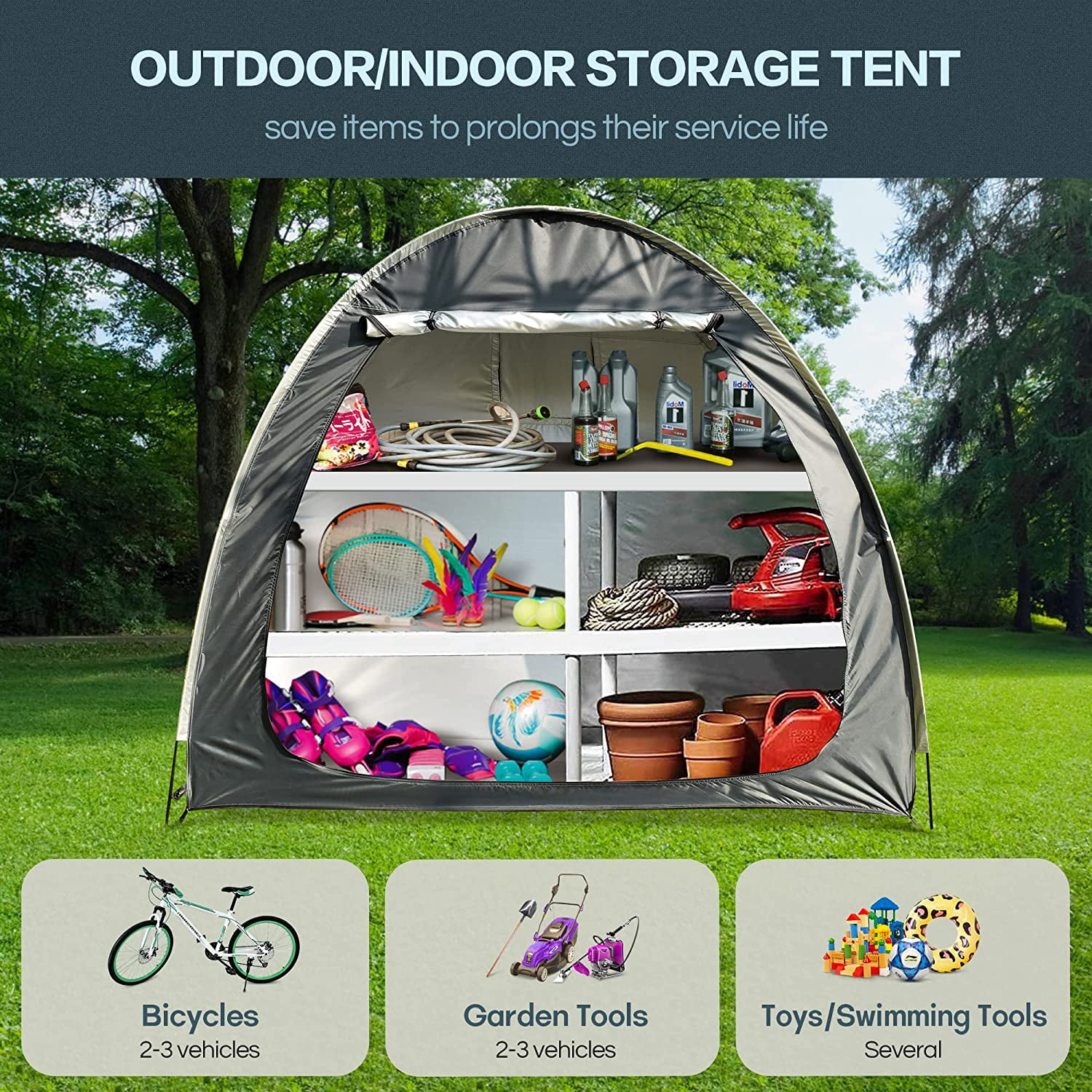 Bike Storage Tent, Outdoor Bicycle Cover Tent Outdoor Storage Shed Shelter with Portable Bag for 2-3 Bike Motorcycle Garden Tools