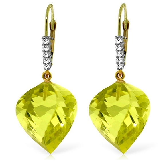 Galaxy Gold GG 14K Yellow Gold 21.65 CTW Natural Lemon Quartz and Diamonds Dangle Earrings - Warmth & Prosperity - Fine Jewelry for Women